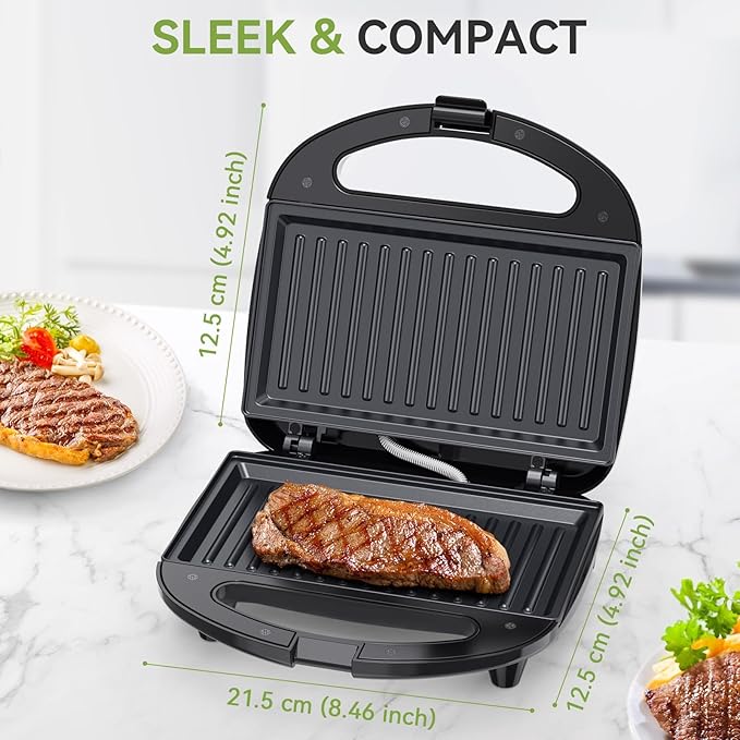 OSTBA Sandwich Maker, 2 Slice Grilled Cheese Maker with Non-stick Grill Plates, Indicator Lights, Cool Touch Handle, Easy to Clean and Store, 750W