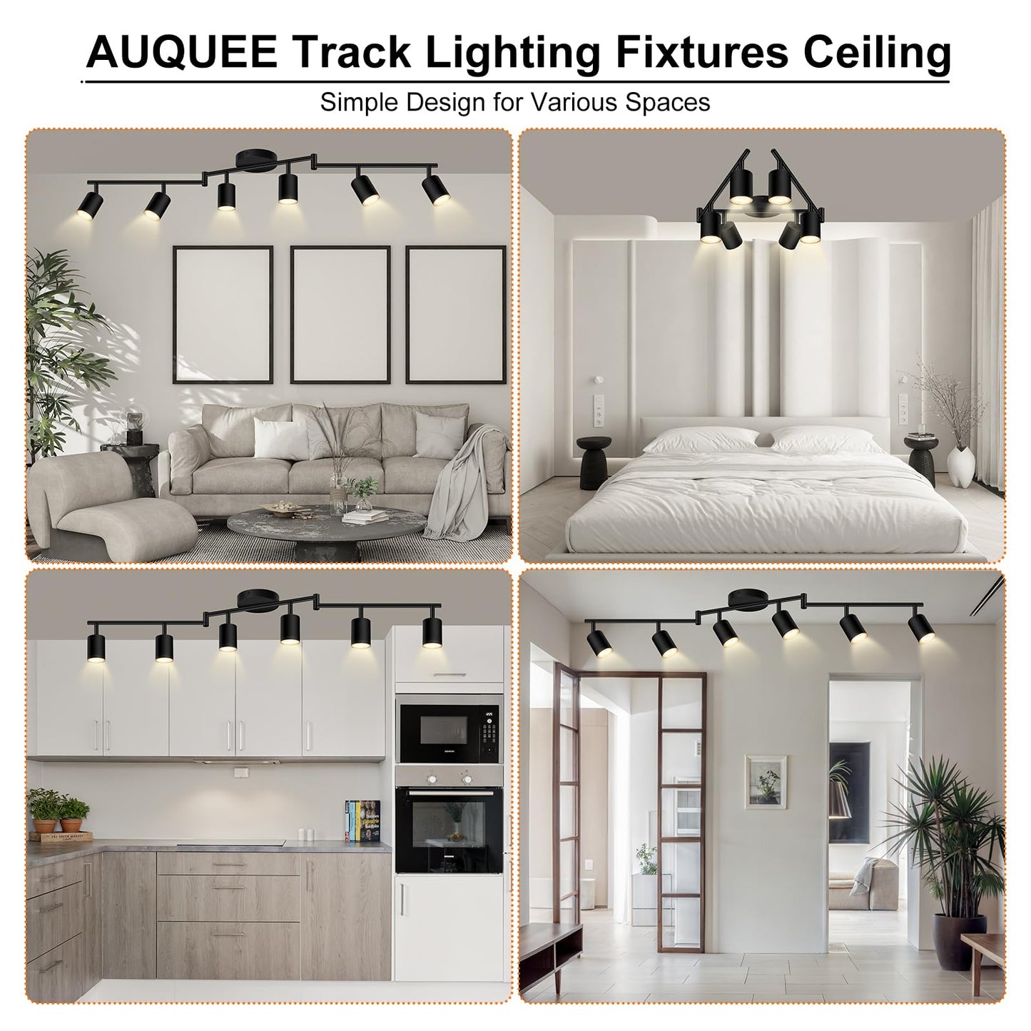 Track Lighting Kit Led  Track Lighting Fixtures Ceiling  44.3 Black 6 Light Ceiling Light For Kitchen  Flexible Spotlight With Rotatable Head  Industrial Wall Lights For Hallway(Gu10 Socket  No Bulb)