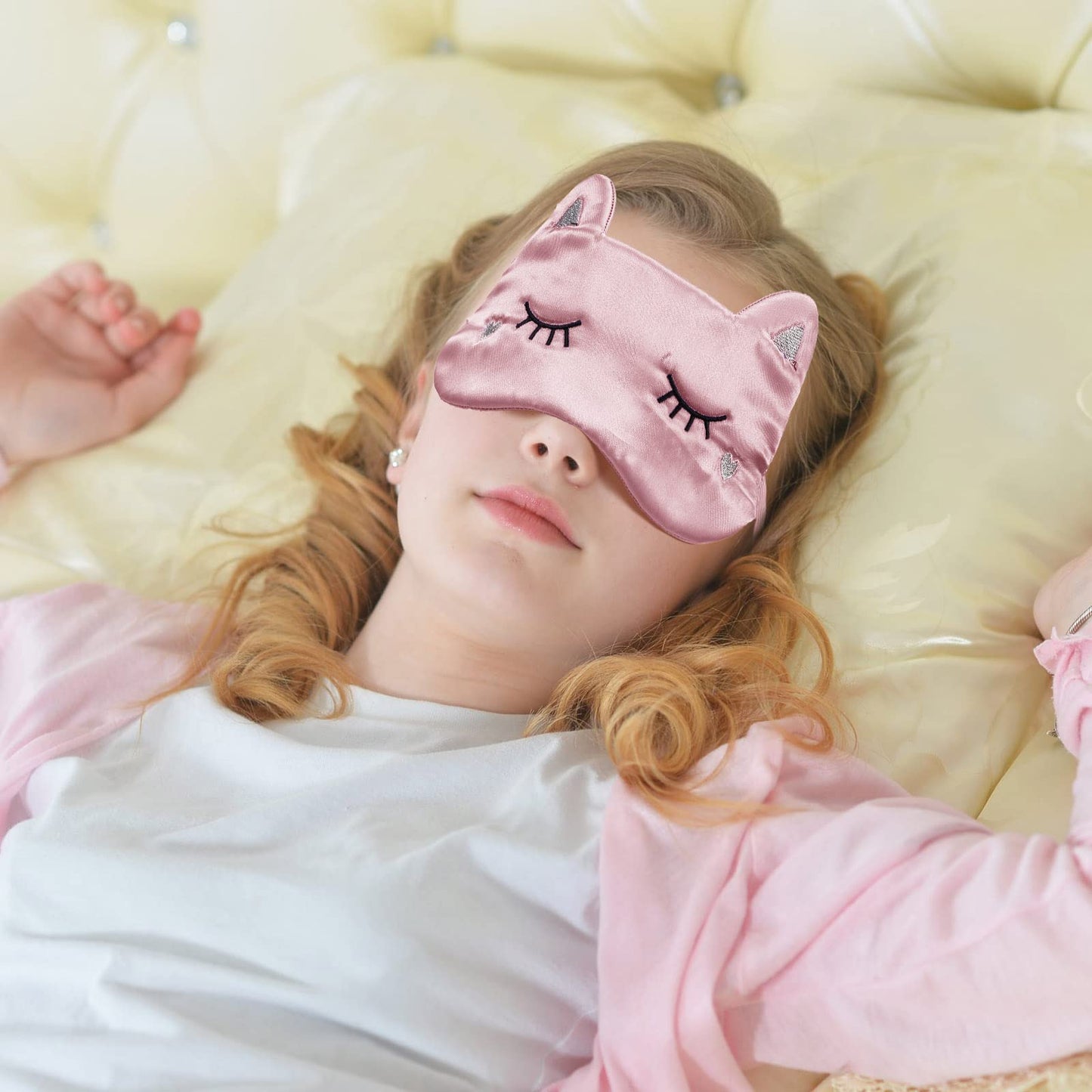 Haysandy 3 Pieces Sleep Mask for Kids Girls Cute Cat Sleeping Eye Cover Soft Mask Comfortable Funny Animal Night Eye Blindfold Cover for Kids Girls Women Home Travel(Silk Cat)
