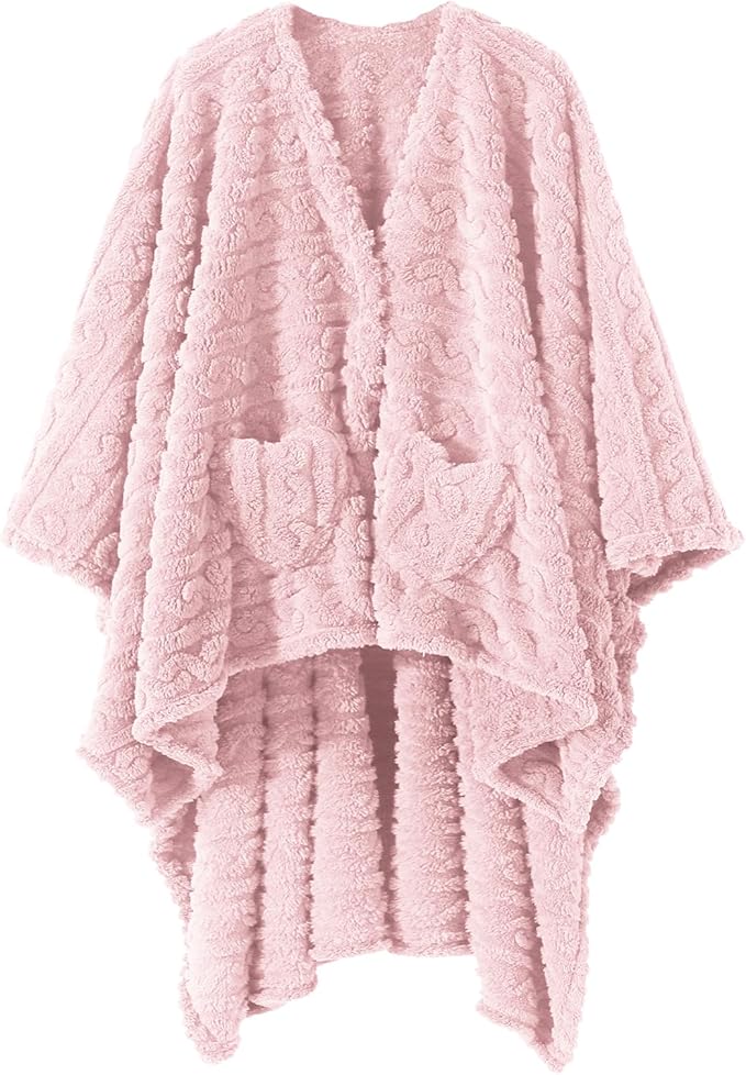 Dgsfmi Wearable Blanket Poncho Cape Wrap for Adult, Cozy Sherpa Fleece Pocketed Shawl TV Throw Blankets for Office and Lou...