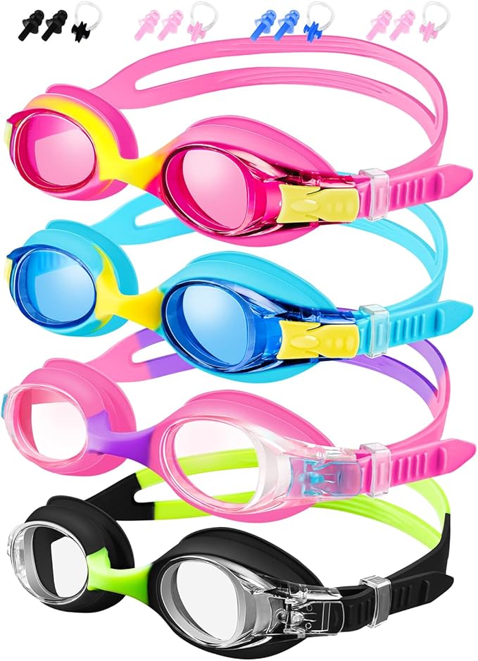 XDX Kids Swim Goggles 4-14, 4 Pack for Boys and Girls, Anti-Fog With UV Protection