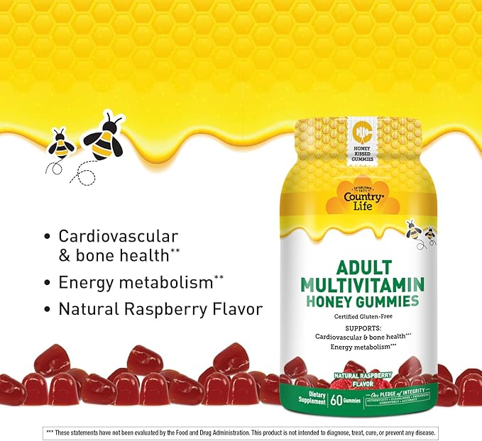 Country Life® Adult Multivitamin Honey Gummies - Non-GMO - Certified Gluten Free - Certified Vegetarian by AVA