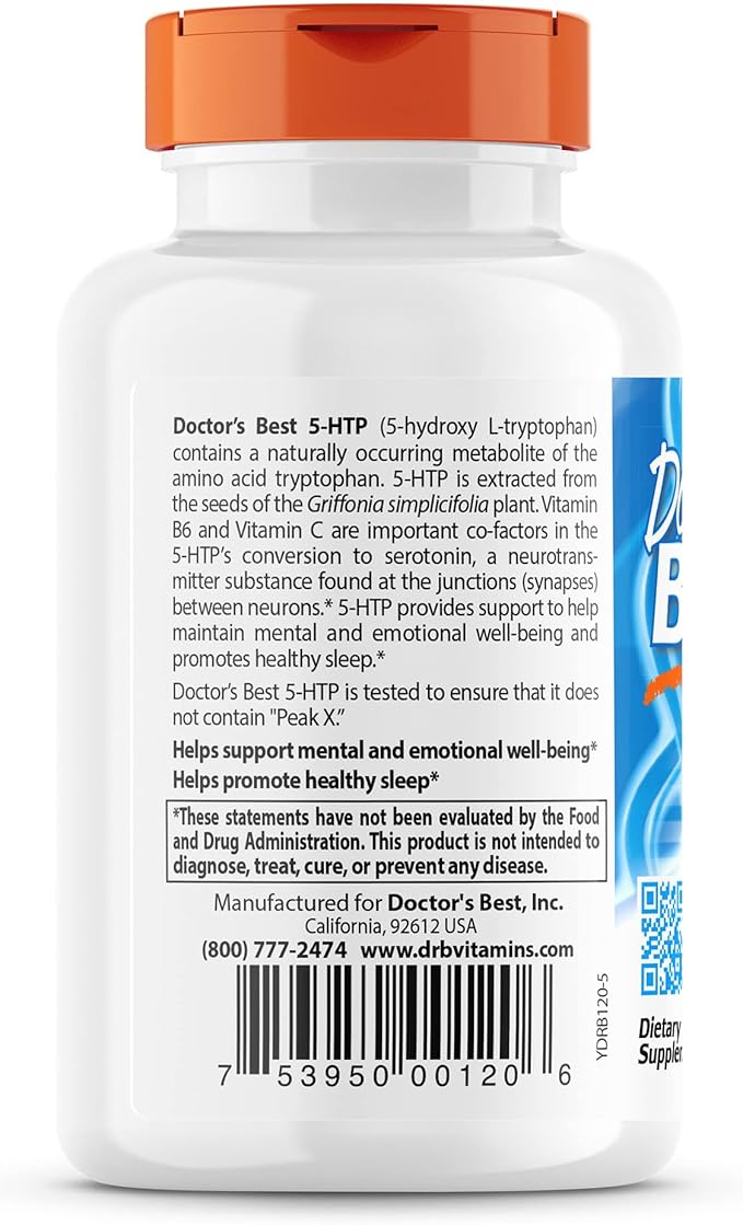 Doctor's BEST 5-HTP Enhanced with Vitamins B6 & C, Non-GMO, Vegan, Gluten & Soy Free, 120 Count (Pack of 2)