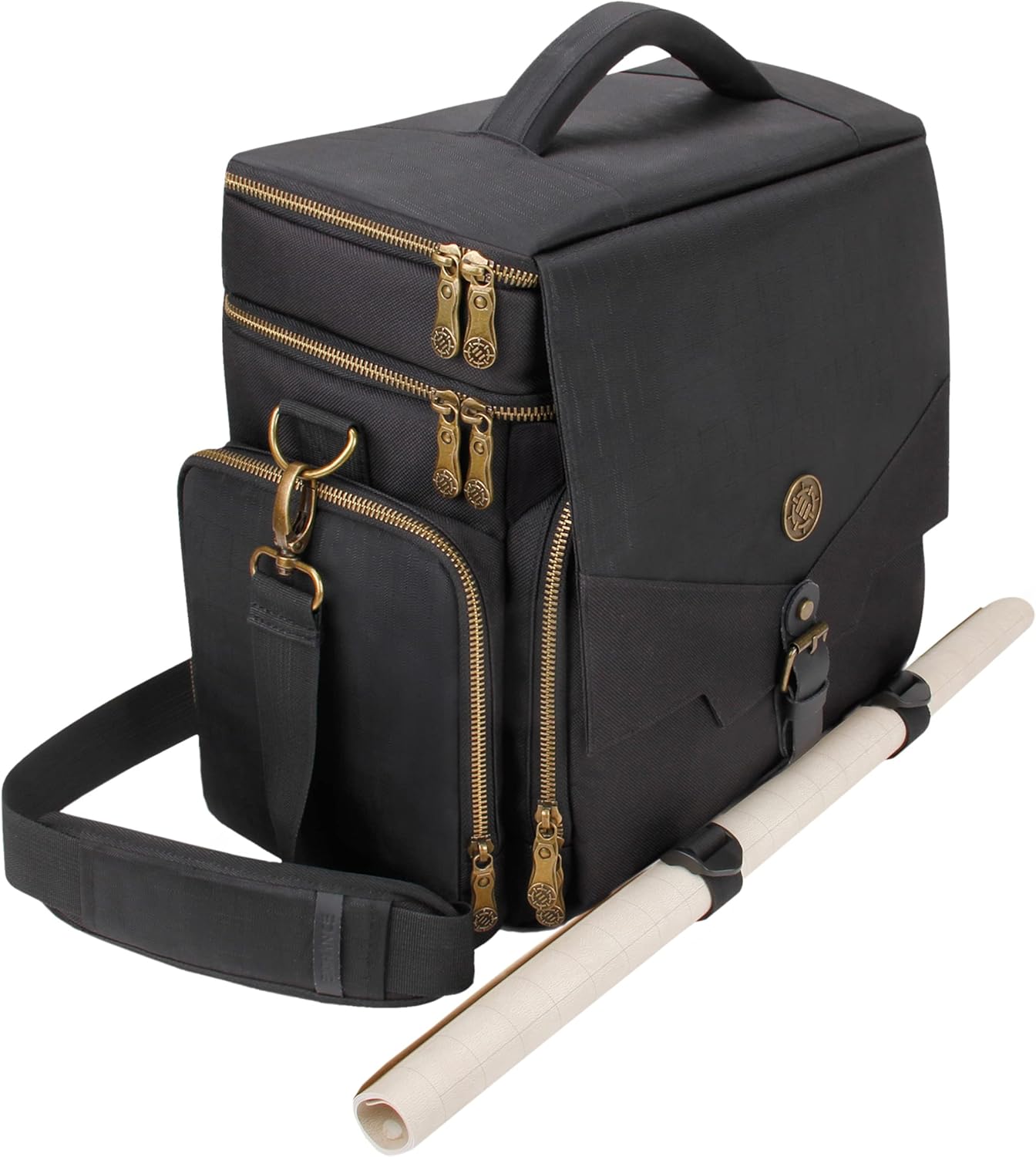 ENHANCE Tabletop DnD Bag - RPG Adventurer's Dungeons and Dragons Accessories Bag with Miniatures Storage, Mat Holder, DnD Dice & Token Pockets, Fits 4-8 Books, DM's Guide, Player's Handbook (Black)