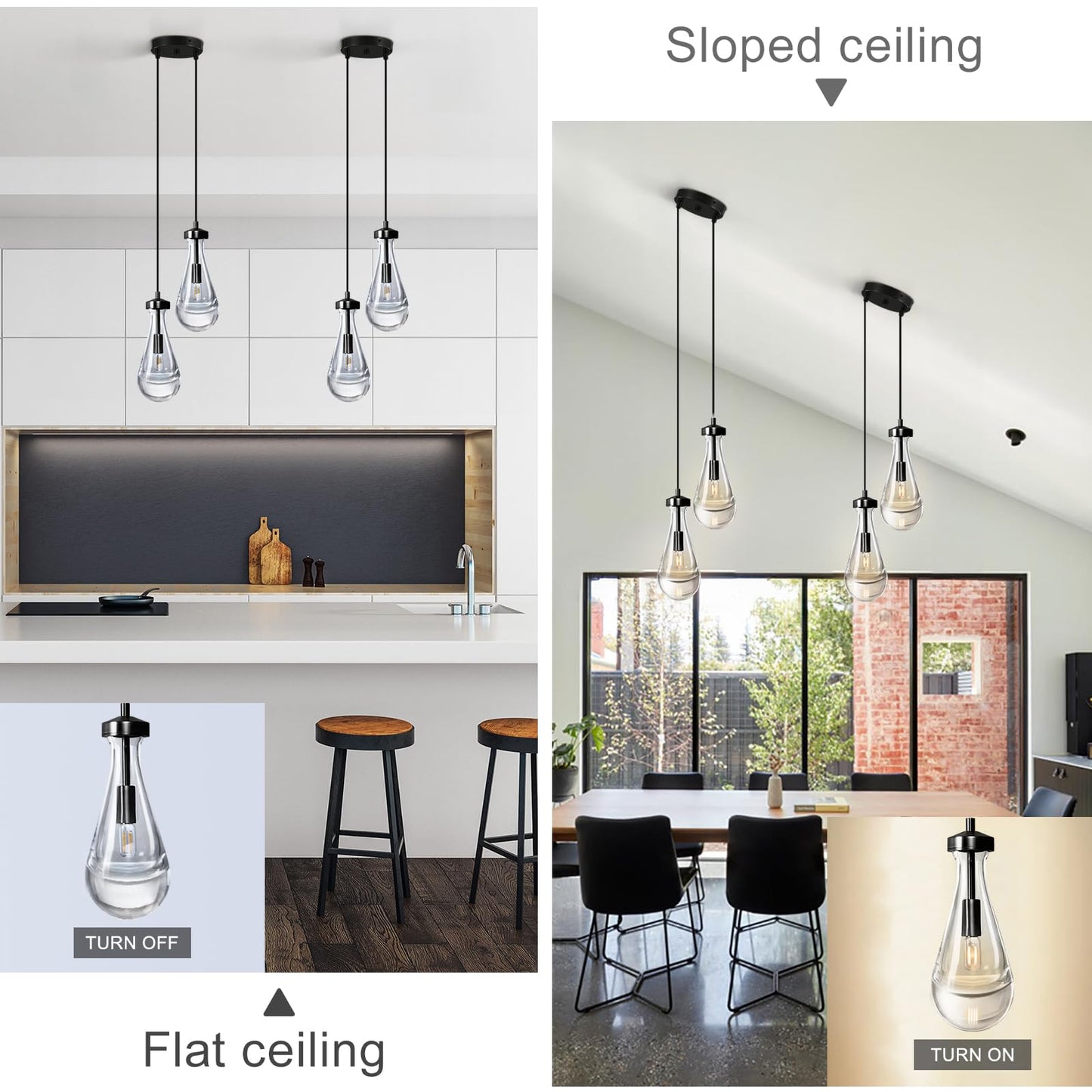 Joyunleo Black Raindrop Pendant Lights Kitchen Island  Bronze 2-Light Cluster Pendant Light For Dining Room  Dimmable Hanging Pendant Lighting Bedroom Light Fixture Ceiling Chandelier For Foyer