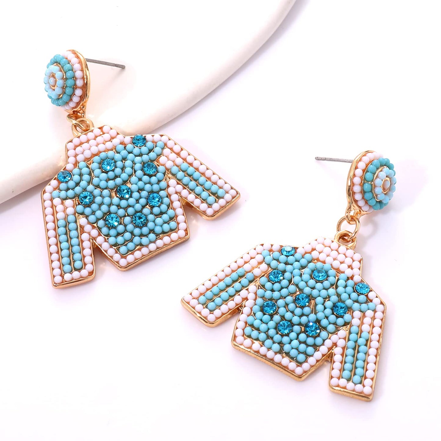 HZEYN Derby Earrings Beaded Kentucky Derby Riding Suit Earring Jockey Jacket Race Day Stud Horse Racing Fan Jewlery Gifts(Blue)