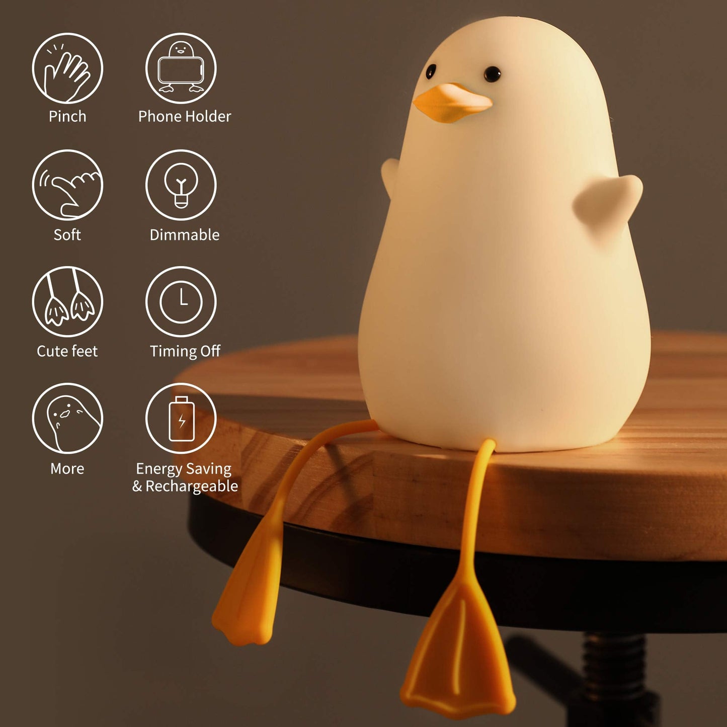 YuanDian Cute Duck Night Light, Silicone, White & Yellow, Model FS-2810-9999, Kawaii Room Decor for Kids and Teens