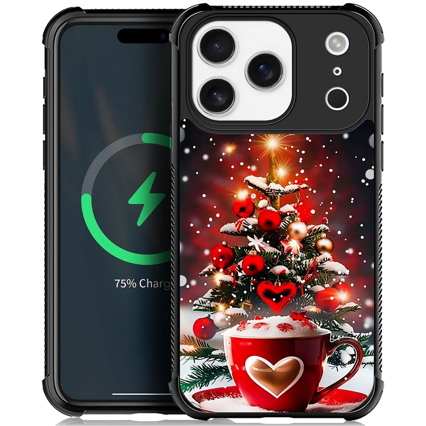 XUANWENPA for iPhone 17 Pro Case,The Black Shell Design is Bright,Anti Drop and Dust-Proof,Christmas Tree Love Cup.