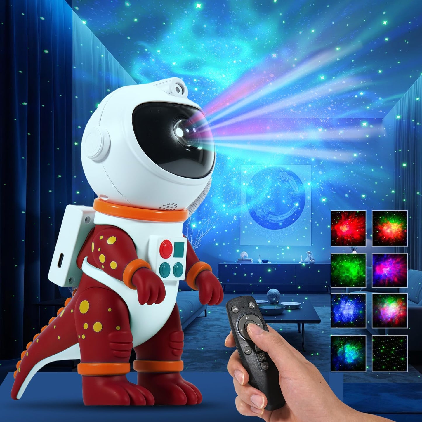 Lovme Galaxy Star Projection Night Light  Dinosaur Astronaut Space Projector With 8 Modes Starry Nebula Effects  Timer & Remote Control  Bedroom Ceiling Decor For Kids  Christmas Birthday Gift(Red)