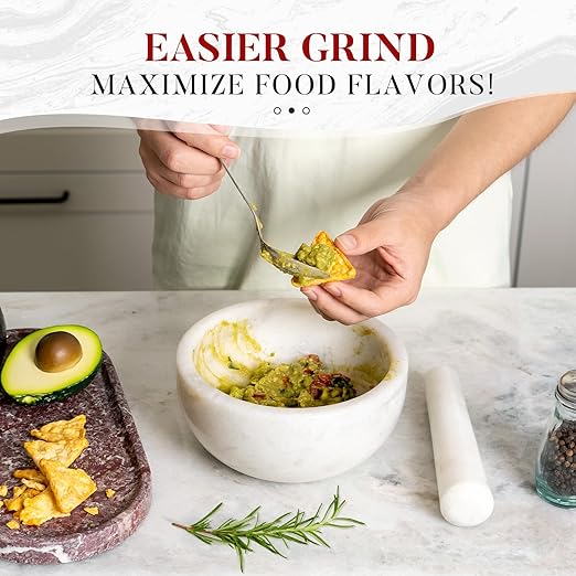 Koville Marble Mortar and Pestle Set, 7"-4 Cups Grinder Bowl for Guacamole, Salsa, Pill Crusher, Spice, Herb, Garlic, Nut, Heavy Duty Grinder for Kitchen(Namib Fantasy)