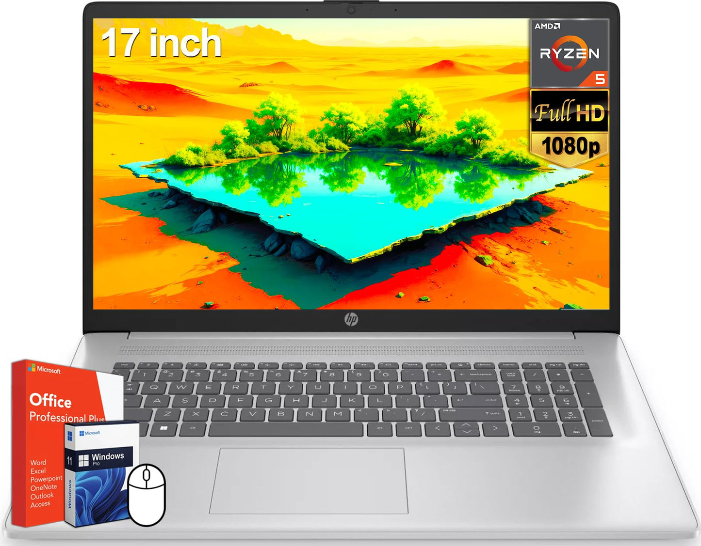 Hp 17 Inch Laptop, Microsoft Office Lifetime License, Amd Ryzen 5 7430U, 32 Gb Ram, 2 Tb Ssd, 17.3 Fhd Display, Amd Radeon Graph