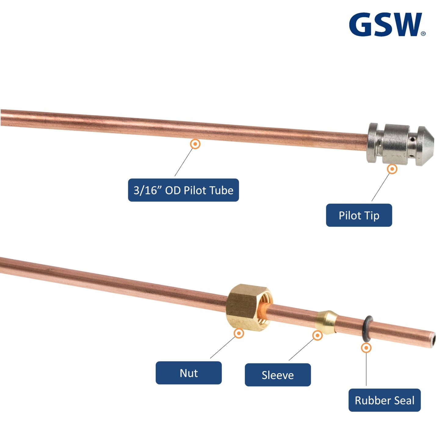 GSW WR-PTC22 3/16"OD x 22"L Bendable Pilot Tubing with Pilot Tip, Nut & Sleeve, Chinese Wok Range Accessory for Commercial Restaurant Kitchen Gas Equipment