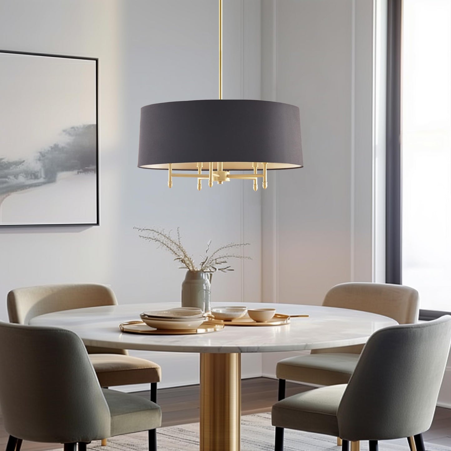 Hampton Hill 5-Light Presidio Chandelier, 24in Dia, Gold/Black, Adjustable Height, Sloped Ceiling Compatible, Model FB150-1153