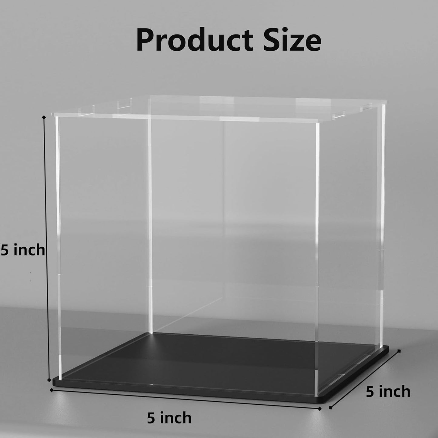 Acrylic Box with Matte Black Base, 5 inch Cube Clear Acrylic Display Case, Dust-Proof Display Case for Collectibles, Toys (5x5x5 inch)