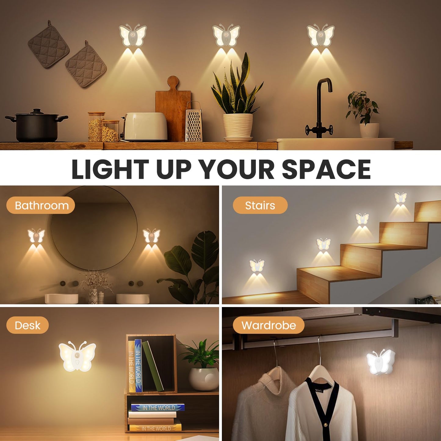 Loftek Motion Sensor Night Light  Rechargeable Stair Lights Indoor  Motion Sensor Light Indoor  Battery Operated Night Light For Hallway  Stairway  Bathroom  Bedroom  Kitchen  Gift  Warm White