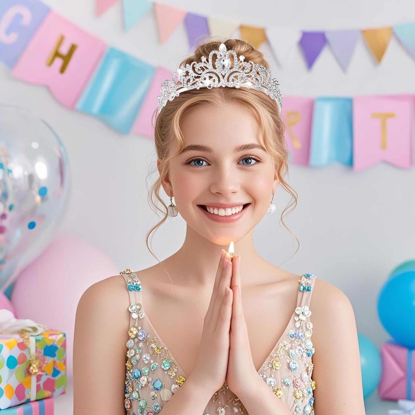 Kamirola - Silver Crystal Tiaras Crowns For Women Girls Princess Elegant Crowns with Combs Women's Headbands Bridal Wedding Prom