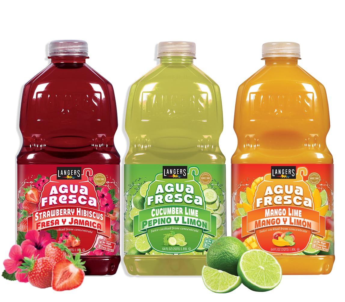 Langers Agua Fresca Variety Pack - 64 fl oz (Pack of 3) - Refreshing Beverage Mix