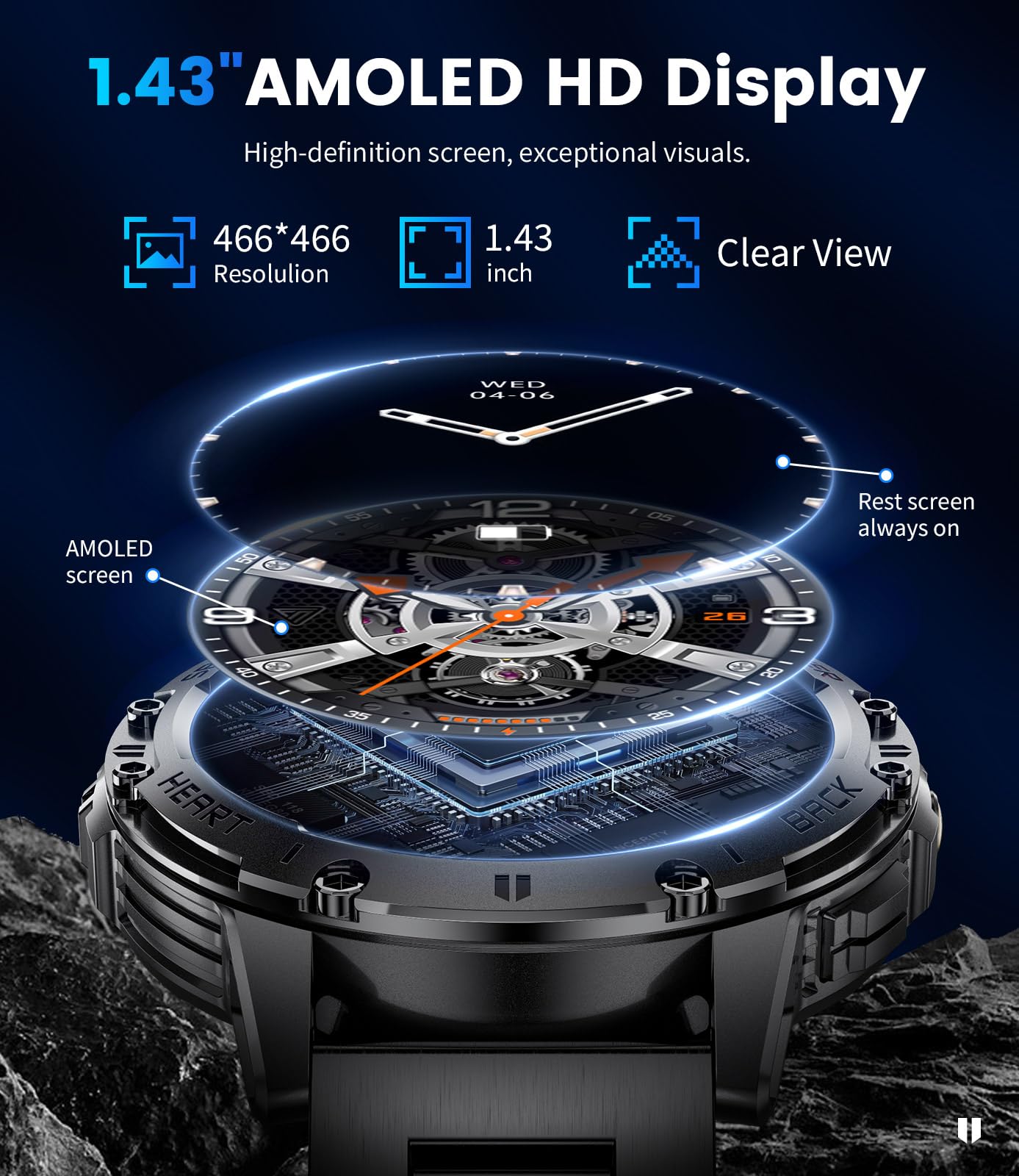 LIGE Military Smart Watches for Men(Answer/Make Call) - 3 Straps,1.43" HD AMOLED Upgraded Outdor 530mAh Sports Smartwatch with Flashlight/Heart Rate/Sleep Monitor/IP68, Fitness Tracker for Android iOS
