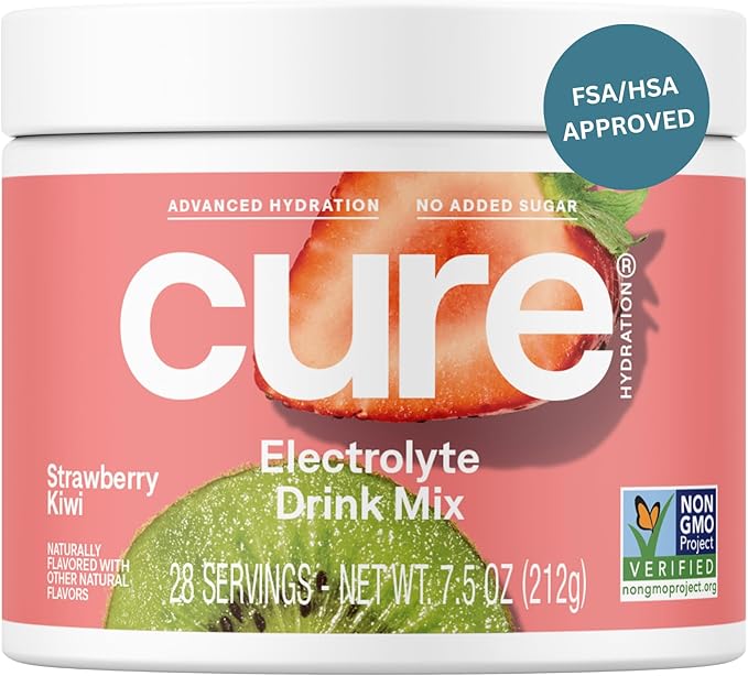 Cure Hydration | Plant-Based Electrolyte Drink Mix | No Added Sugar | FSA-HSA | Dehydration Relief Powder Made with Coconu...