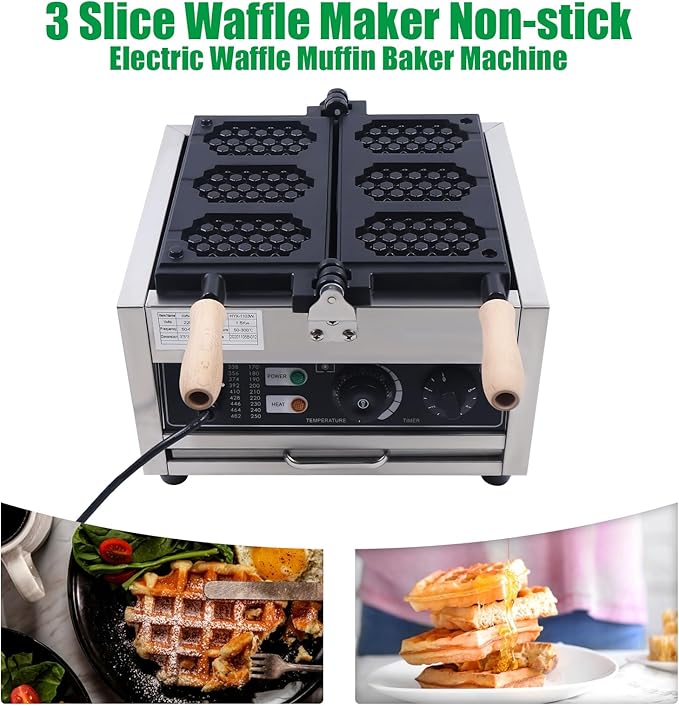 Electric Waffle Maker Machine 1500W 110V Nonstick Electric Honeycomb Waffle Pop Maker, Commercial Stainless Steel Waffle Maker for Restaurant Bakeries Snack Bar Home