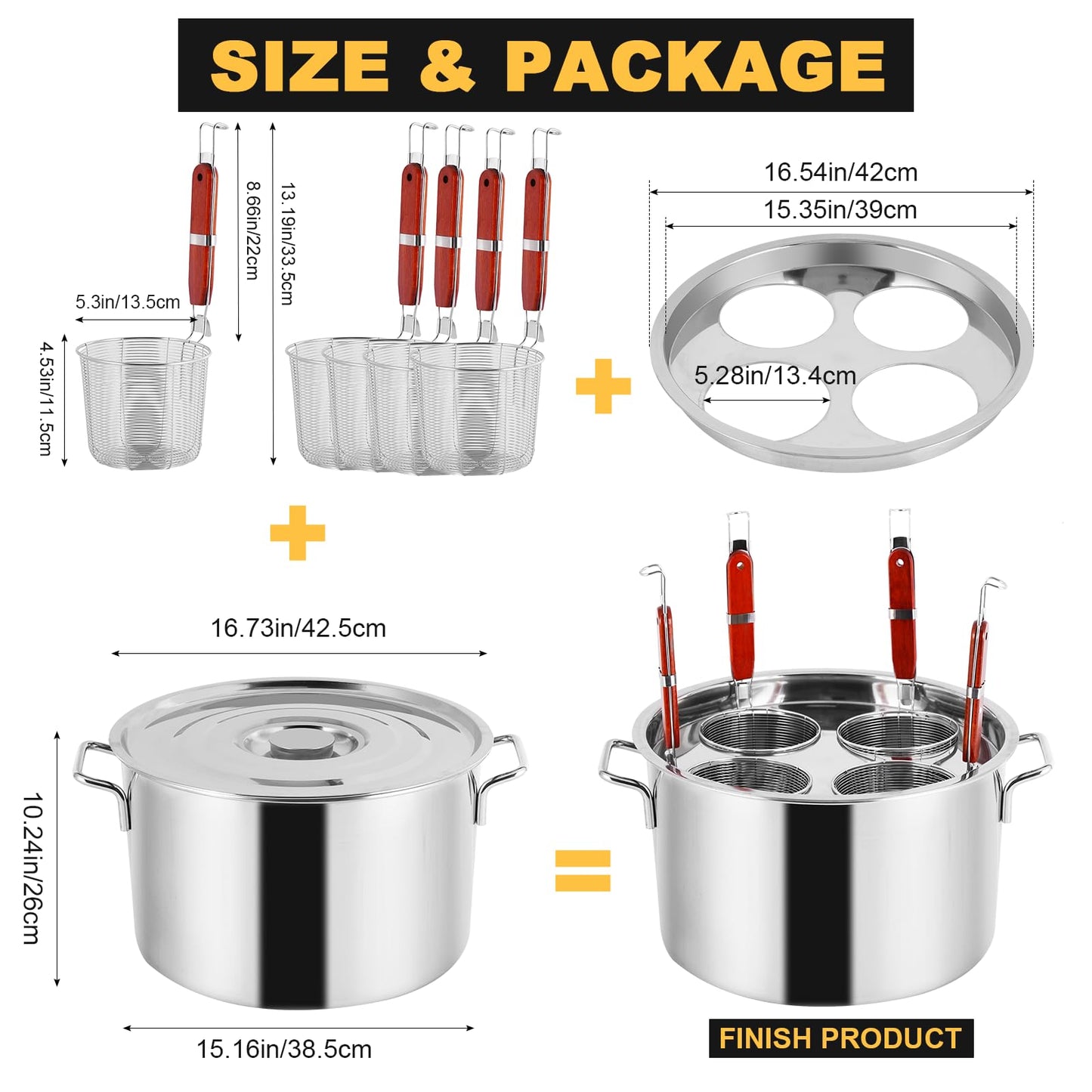 YJINGRUI Commercial Pasta Pot, 28.5 Quart, Stainless Steel Pasta Cooker with Insert Strainer Colander for Home Kitchen Restaurant, 4 Holes