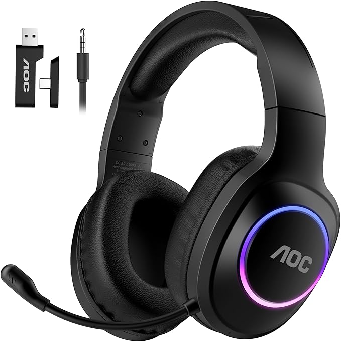 AOC Wireless Gaming Headset Compatible with PS5/4, Nintendo Switch, PC, Bluetooth 5.4 & 2.4GHz Gaming Headphones with Nois...