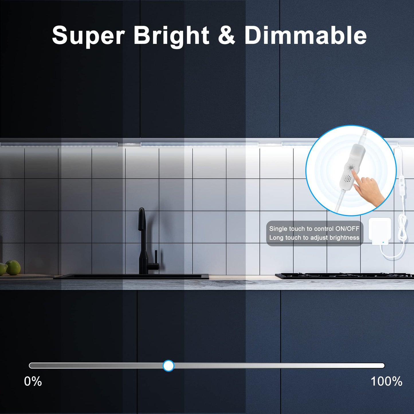 Maylit Under Cabinet Lights, 6 Pcs 12 Inch, Dimmable, Daylight White (6000K), Metal, Ultra Thin, Ideal for Kitchen and Workbench