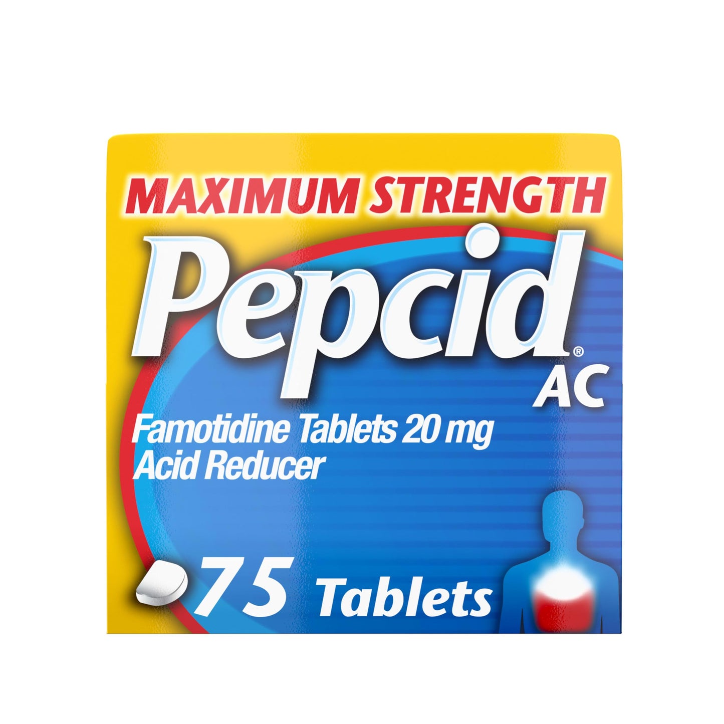 Pepcid AC Maximum Strength Heartburn Relief Tablets, OTC Medicine Prevents & Relieves Heartburn & Acid Reflux Due to Acid Indigestion, 20mg Famotidine Acid Reducer, Fast-Acting, 75 ct