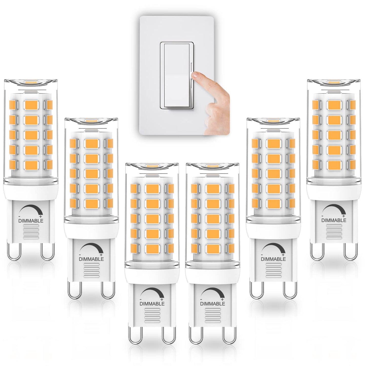Yuiip G9 Led Bulb, 4W Dimmable, 3000K Warm White, 6 Count, 380Lm, No Flicker, Bi Pin Base