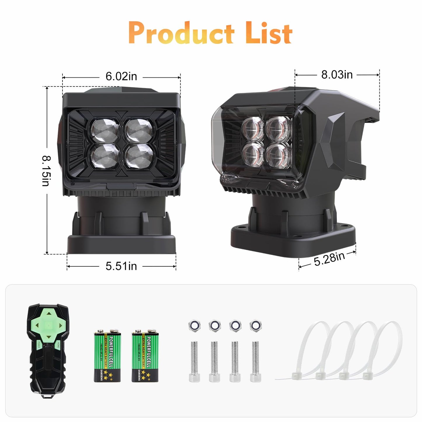 Remote Control Led Spotlight  50W Outdoor Searchlight 360Rotating Automatic Led Spotlight For Truck Boat With 5 Strong Magnets  Waterproof Go Outdoor Spot Lights For 12V/24V