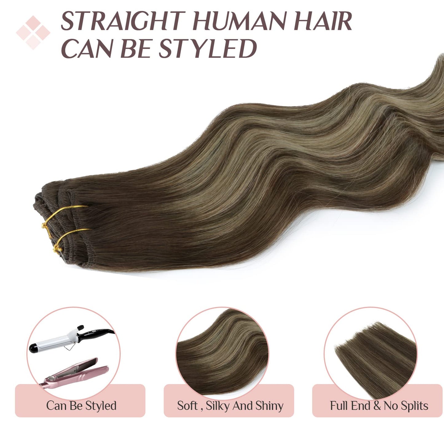 Clip in Hair Extensions Real Human Hair, 7pcs 120g Balayage Chocolate Brown to Honey Blonde 24 Inch, MAXITA Remy Hair Extensions