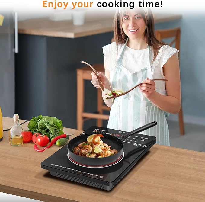 Noxton Portable Electric Stove 110V, 1800W Single Burner Electric Cooktop, Countertop Burner Electri Hot Plate, 4 Hour Timer, 9 Power Level, Child Safety Lock, Compatible with All Cookware(Black)