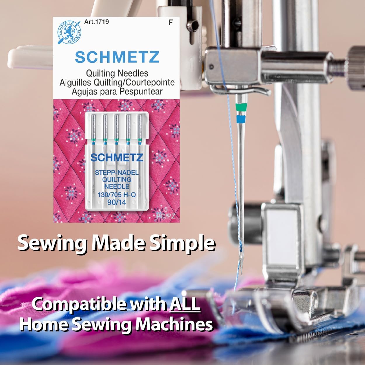 SCHMETZ Quilting Needles - Size 90/14, 5-Needle Cards, Box of 100 Needles