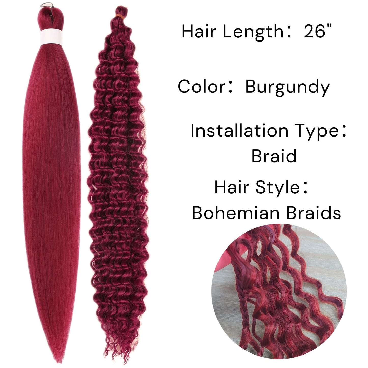 Dark Red Braiding Hair Pre stretched for Boho Braids Pre stretched Boho Braiding Hair