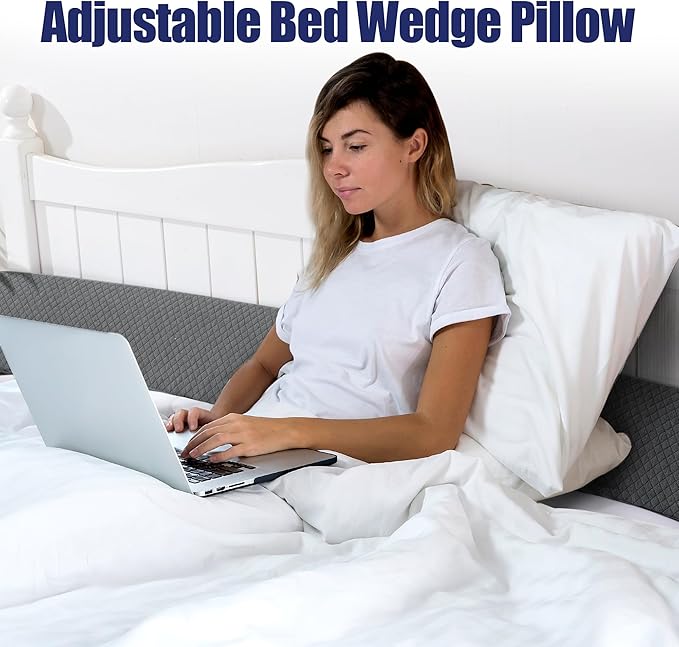 HOMBYS Wedge Pillow Headboard for Bed Gap,Foldable Bed Wedge Gap Filler Queen Size,Matterss Gap Filler,Multi Functional Bed Crack Pillow, Fill The Gap (0-7") Between Your Headboard and Mattress,Grey