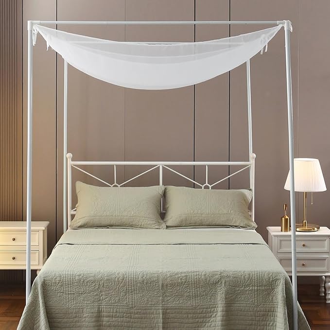 Canopy Bed Curtains for Top of Bed, White Princess Sheer Bed Canopy, Bed Scarf Valance for Girls (Queen, White)