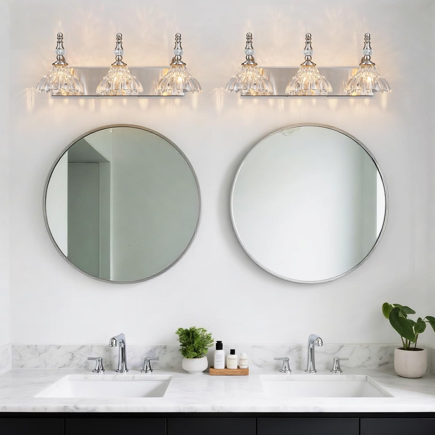 Lbsqj Vintage Bathroom Vanity Light  3-Light Brushed Nickel Vanity Lighting Fixture With Flower Glass Shade  Bathroom Lighting Fixtures Over Mirror