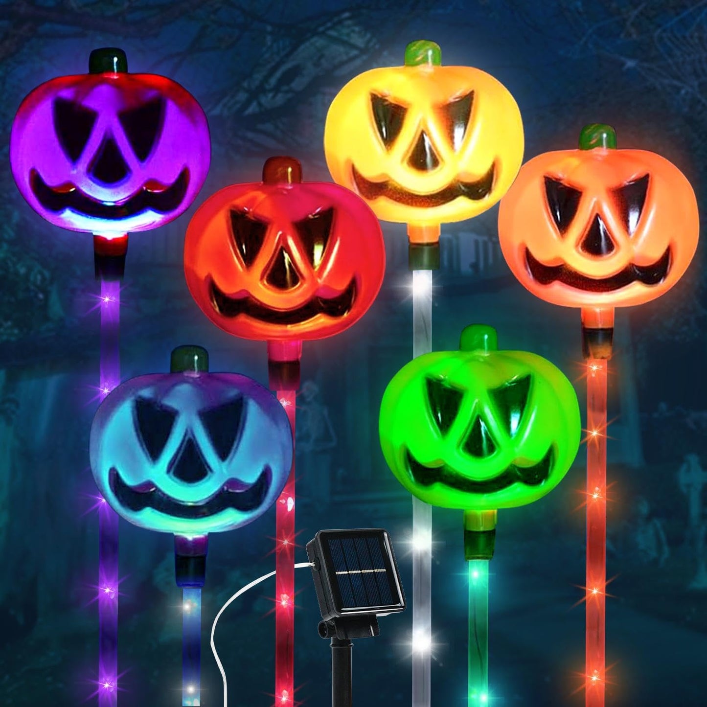 HRFGWDD 6-Pack Solar Pumpkin Garden Lights, Waterproof, 8-Mode, 17.8 in, Multicolor