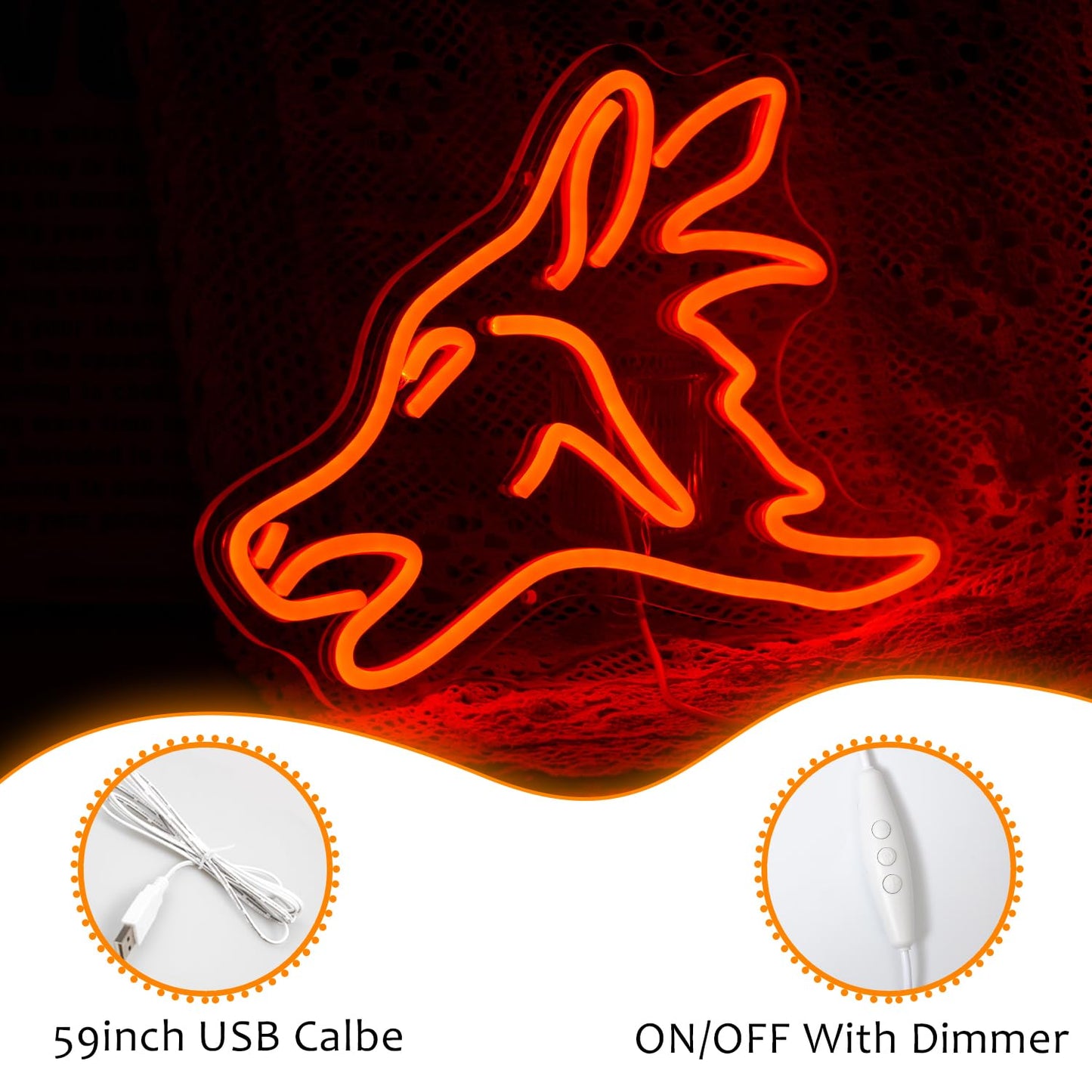 Lisignve Wolf Neon Sign Red Led Cute Wolf Neon Lights For Wall Decor Dimmable Usb Bedroom Sign Lights For Kids Room Home Decor Party Gifts