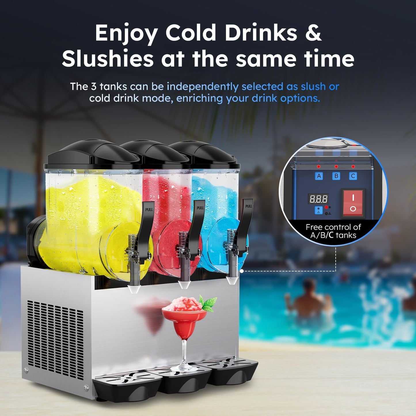 45L 12 Gal Commercial Margarita & Slushy Machine,1300W 110V Frozen Drink Maker Smoothie Machine for Bar,Electric Large Slushie Machine with Self-Cleaning Mode,for Alcohol Beverage Cocktail Juice