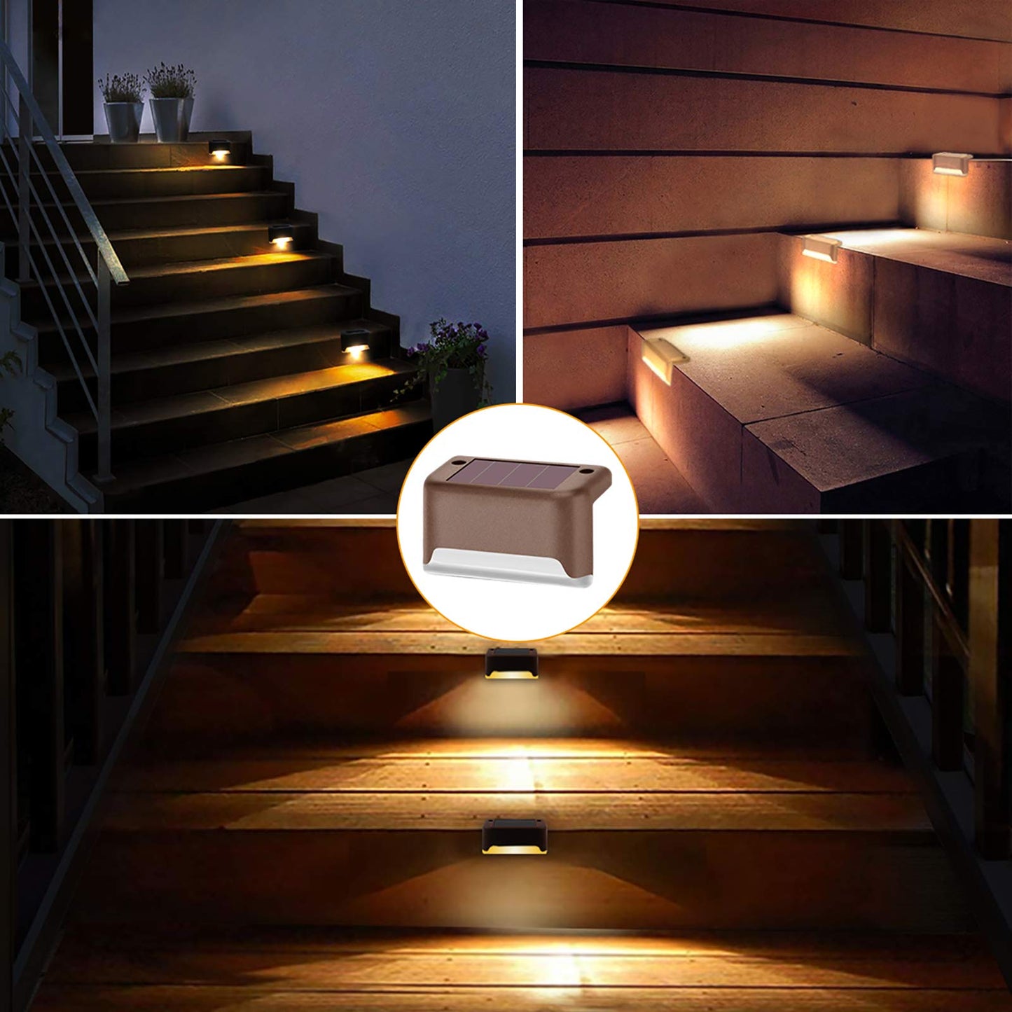 Phereu Solar Deck Lights, 16 Pack LED Waterproof Outdoor Lights for Railing, Stairs, Fence, Warm White, Brown, Durable ABS Material