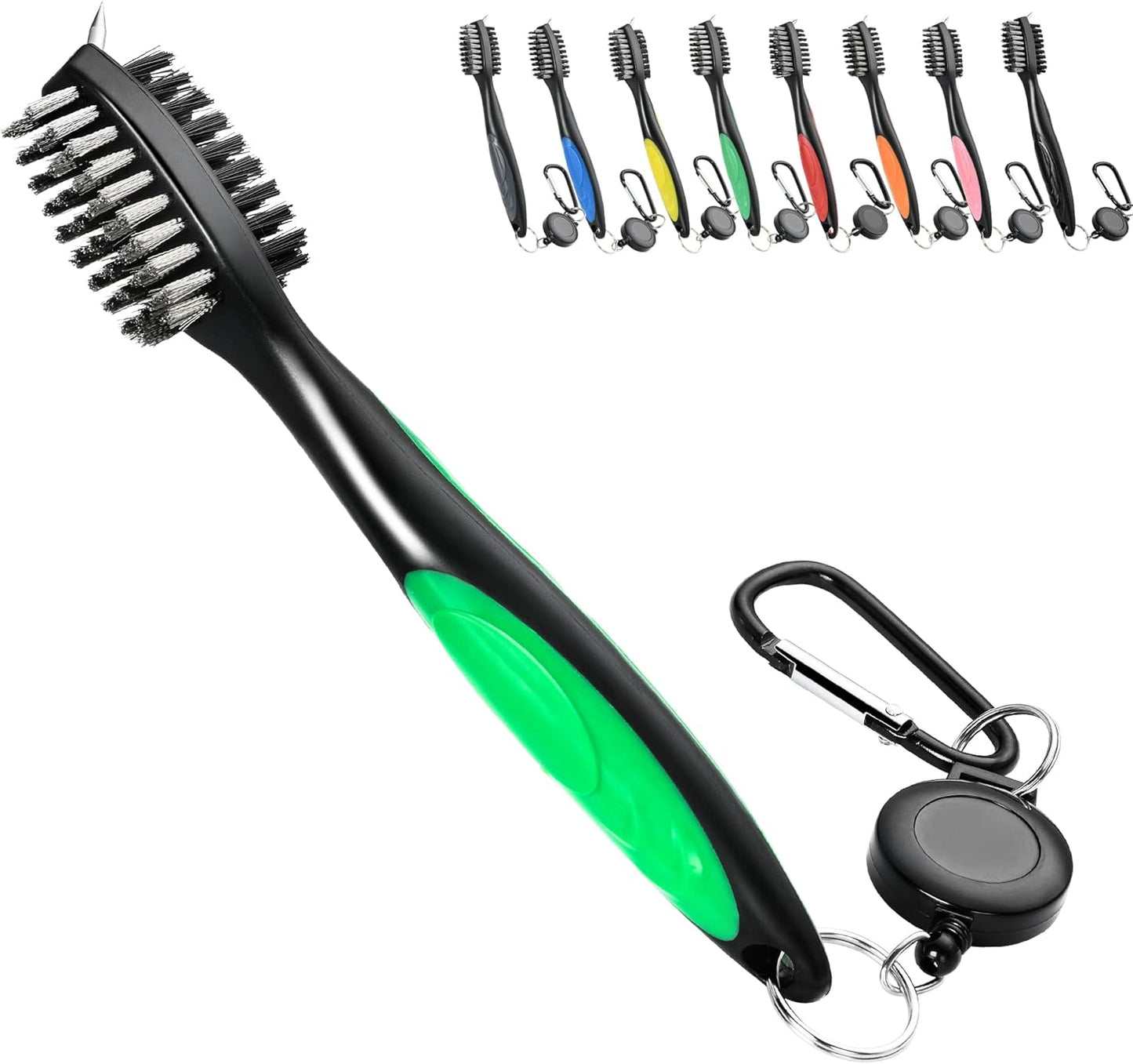 Mile High Life Golf Club Brush, Club Groove Cleaner with 2 Ft Retractable Extension Cord and Aluminum Carabiner, Golf Bag Accessories for Men and Women