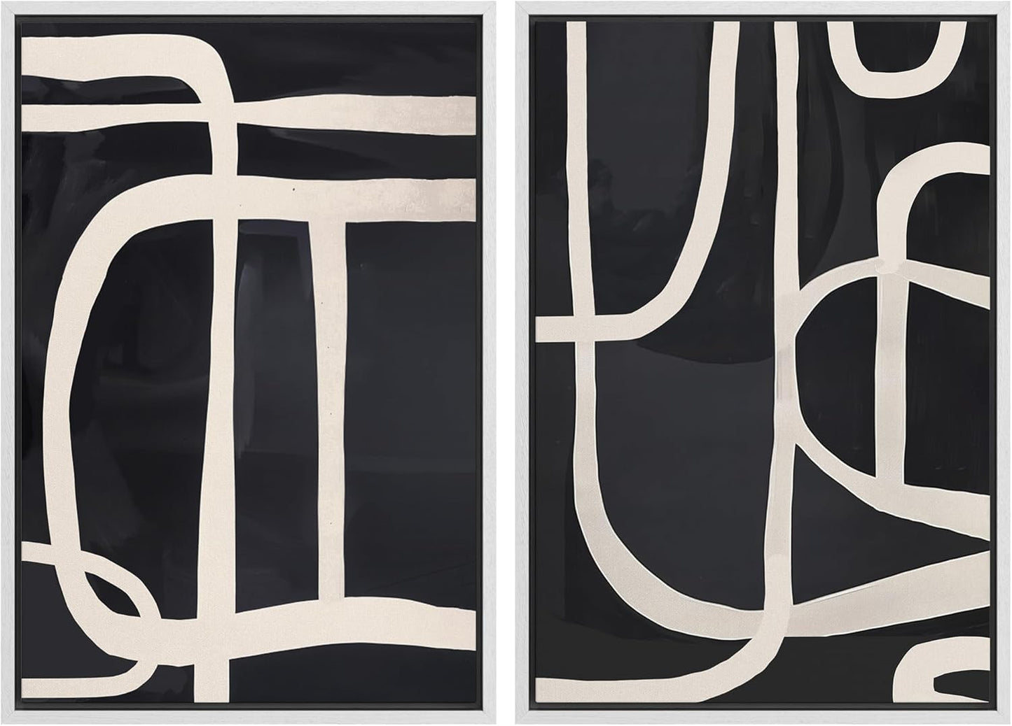 SIGNWIN Framed Canvas Print Wall Art Modern Graphic Black and White Curved Line Patterns Illustrations Modern Art Decorative Contemporary for Living Room, Bedroom, Office - 16"x24"x2 White