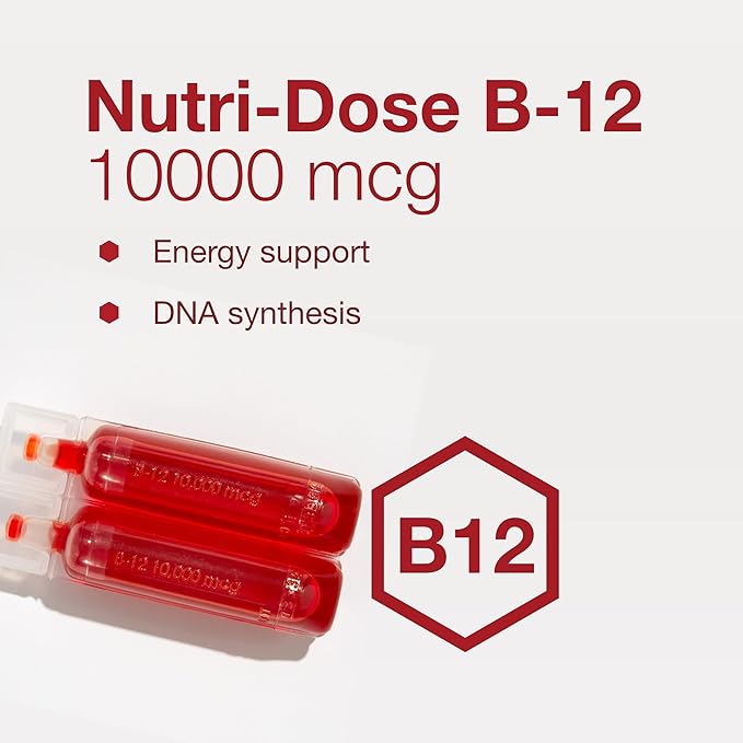 Protocol Nutri-Dose B-12 10,000mcg - Liquid Vitamin B-12 - for Energy Support, Nerve Health & Metabolism Support* - with Folate & Biotin - Convenient Vials - High Potency B-12-12 Vials