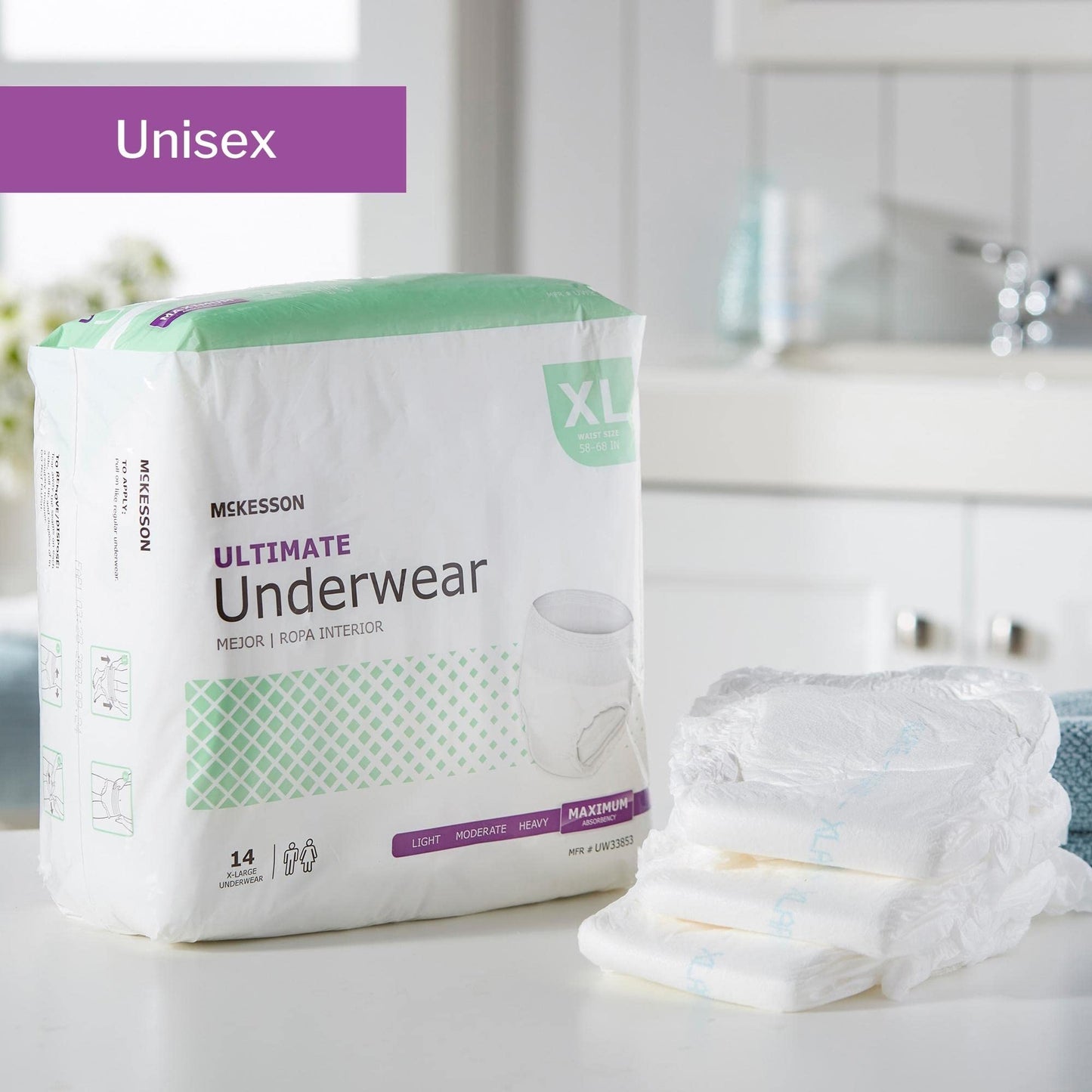 McKesson Ultimate Adult Incontinence Underwear, [56 Count], XL, 58-68 in. Maximum Absorbency, Unisex Bladder Leak Protection, Pull-On Style with Tear-Away Sides, for Postpartum and Incontinence