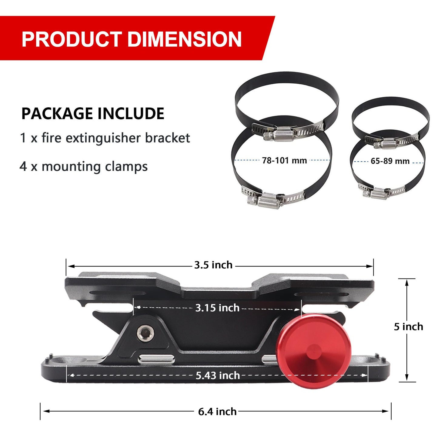 Quick Release Fire Extinguisher Mount - Aluminum Adjustable UTV Roll Bar Fire Extinguisher Holder Mounting Bracket Compatible with Jeep Wrangler TJ JK JL JKU Polaris RZR Ranger Can-Am X3 Universal