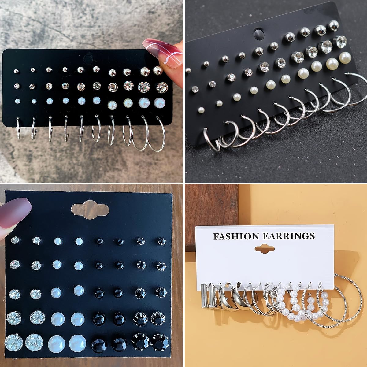 IFNODO 92 PCS Silver Plated Jewelry Set with 8 PCS Necklace, 19 PCS Bracelet, 44 PCS Stud Hoop Earring, 21 Pcs Knuckle Rings for Women Valentine Anniversary Friendship Gift