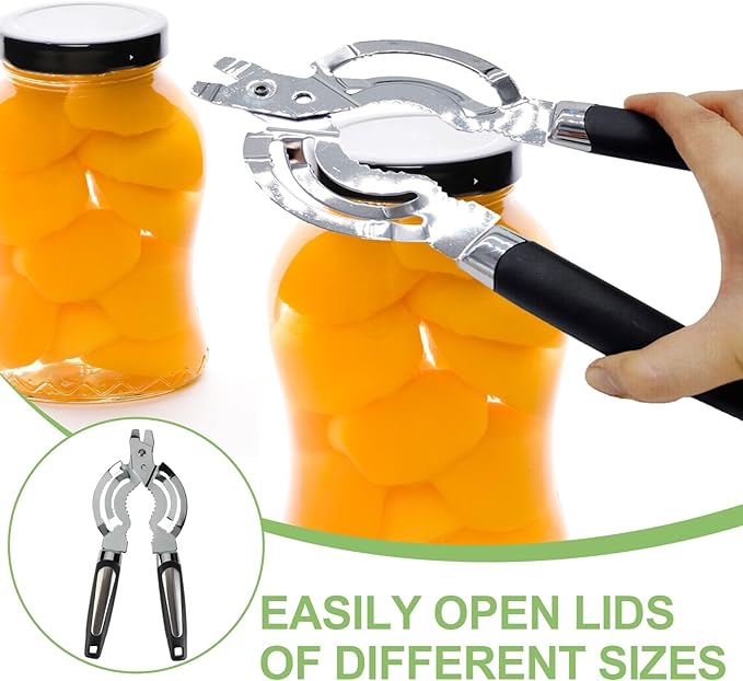 Stainless Steel Can Opener, Jar Opener for Weak Hands, Compatible with Different Sizes of Bottle Lids, Bottle Tops, Bean Can Lids, Pickle Lids