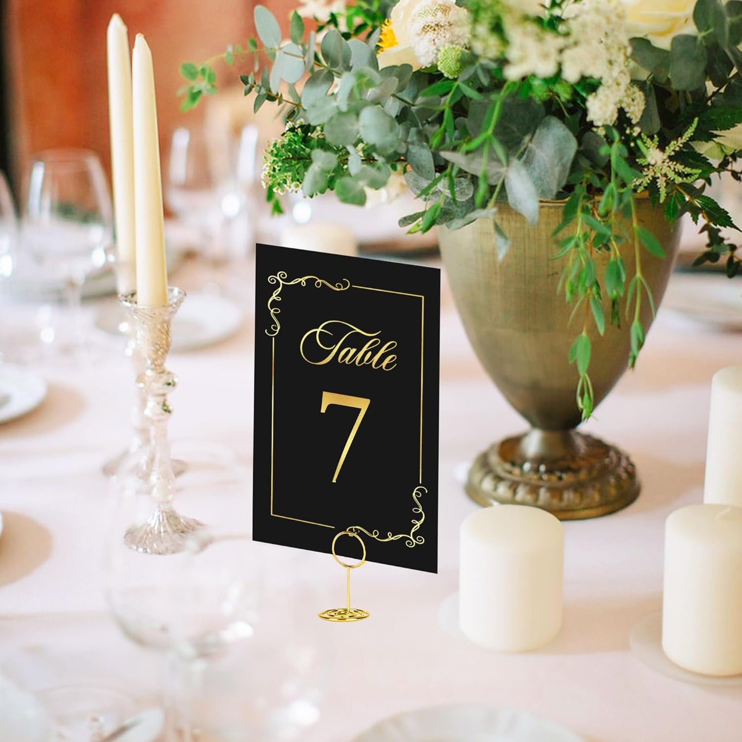 JOYIT 41 Sets Wedding Table Number 1-40 and Head Table Card with 41 Pcs Table Number Holders, Black Gold Table Number Cards with Place Card Holders, 4" X 6" Table Numbers Card for Wedding Reception