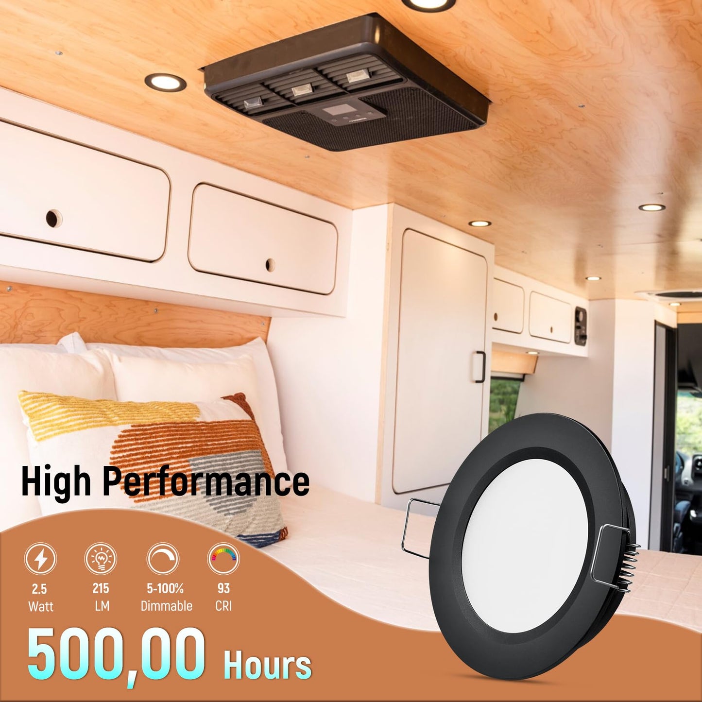 Obeaming 8 Pack 12 Volt Led Puck Light Rv Recessed Mount Ceiling Light 2.75?12V Down Light For Camper Van Truck Boat Interior Ceiling Kitchen Cabinet Lighting Cri 93 (Black/Cool White)